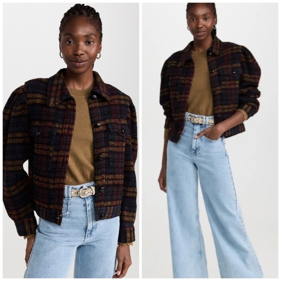 Isabel Marant Etoile Plaid Leiko Wool Short Jacket in Black Multi Small Casual - Picture 1 of 10